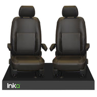 VW Transporter T6,T5 Front INKA Tailored Seat Covers Black OEM Vinyl Leatherette Captains Seats,White Stitch, Fits Panel Van & Kombi
