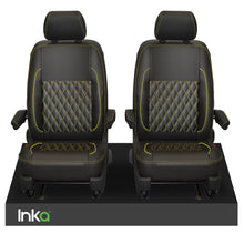 Load image into Gallery viewer, VW Transporter T6.1,T6,T5.1 Front 1+1 INKA Bentley Diamond Quilt Tailored Seat Covers Black Fits Panel Van &amp; Kombi
