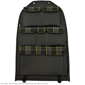 VW California T6.1,T6,T5 Inka Seatstor Seat Storage Six Pocket Organsier Tidy Black Leatherette With Tartan and colour matching bespoke " California Series" embroidery